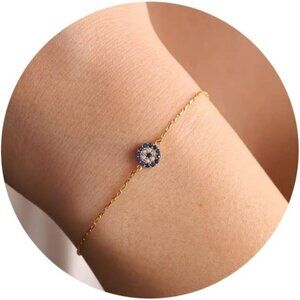 14K Gold Evil Eye BraceleT Pearl Bracelet Sparkl Bracelet Twisted Bead Bracelet